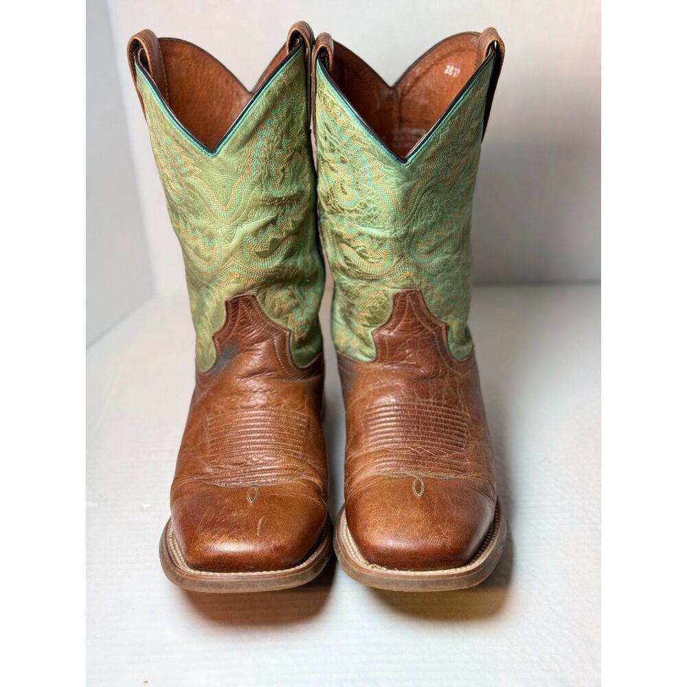 Dan Post Mens 9 D Cowboy Boots Cognac Brown Green Leather Western DP 2416